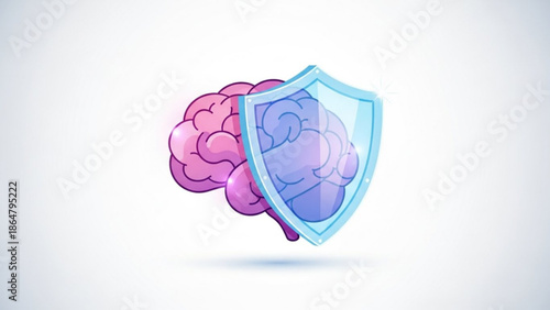 Protected Brain Icon with Shield, Security, Privacy and Safety, and Protection Concept