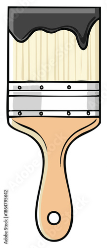 Simple cartoon illustration of a paintbrush with wet black paint dripping from the bristles
