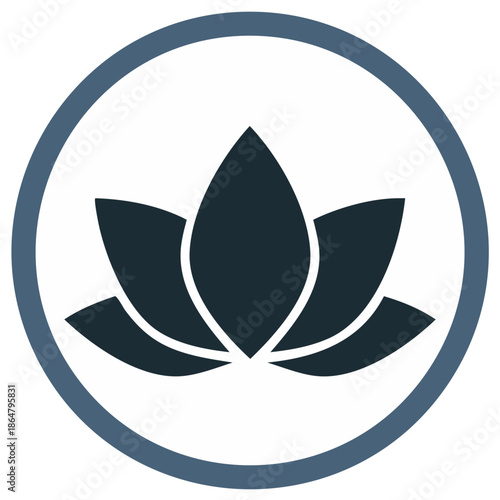 Minimalist Lotus Flower Design Inside Circle Icon for Meditation and Wellness Center Symbol
