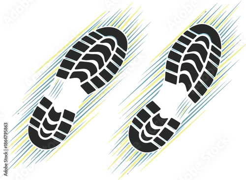 Dynamic Shoe Prints Track Movement Progress Journey Concept with vector illustration