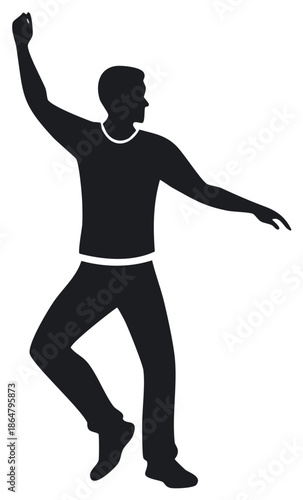 Dynamic silhouette of a man dancing with arm raised in a fluid motion, celebration mood and energy