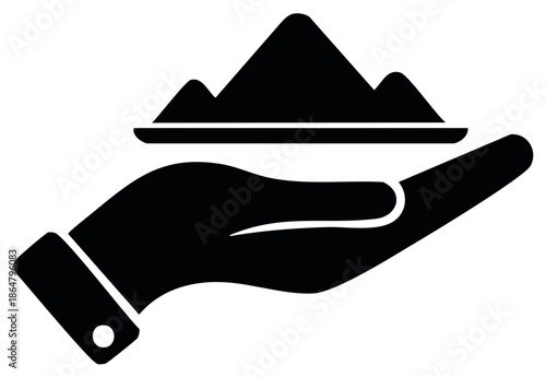 Human Hand Holding Mountain Peaks Icon Environmental Protection Nature Care Symbol Vector