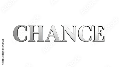 Silver metallic 3 D letters spelling the word C H A N C E on black background chance text