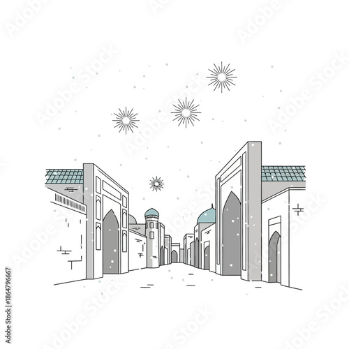 Architectural Illustration of a Middle Eastern City Street.