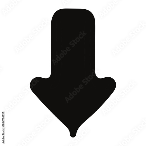 A glossy yellow arrow pointing downwards on a white background