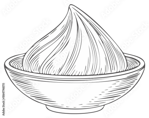 Traditional dumpling in a rustic bowl, hand-drawn sketch style