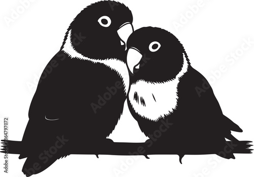 Two Lovebirds Silhouetted Perched on a Branch, a Symbol of Companionship and Devotion