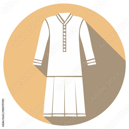 White traditional outfit illustration in light circle with shadow