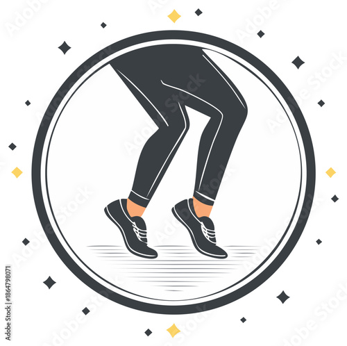 Woman Running in Circle Frame Graphic Illustration