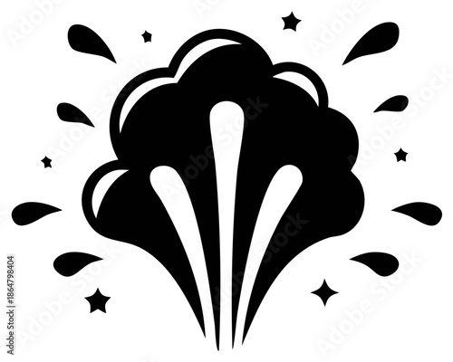 Dynamic comic style burst effect with radiating droplets and shining star shapes