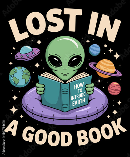 Lost In Good Book Nerd Alien Reading Space