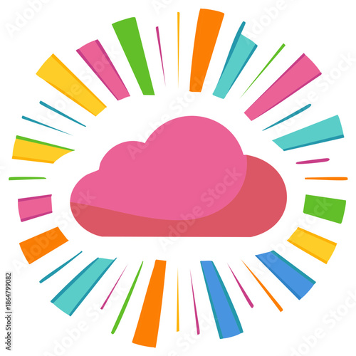 Colorful Cloud Burst Vector Design Bright Rays and Cloud Shapes Graphic Element