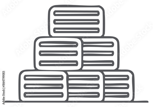 Stack of hay bales line drawing, outline sketch illustration.