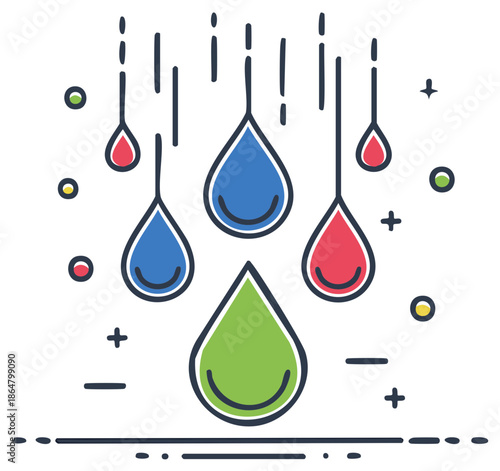 Vibrant Abstract Illustration of Smiling Droplets Representing Positive Emotions and Feelings