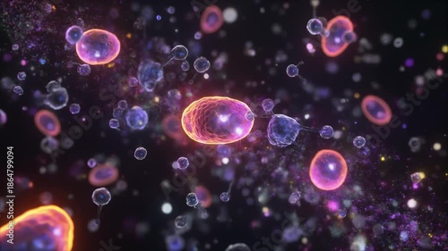 Wallpaper Mural Cellular Structures Animation With Floating Colorful Particles and Molecular Connections on a Black Background Torontodigital.ca