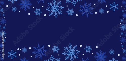 Dark Blue Snowflake Border Frame on a blue Background