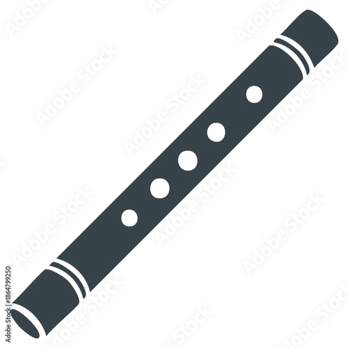 Simple Dark Gray Icon of a Recorder Woodwind Musical Instrument with Six Finger Holes