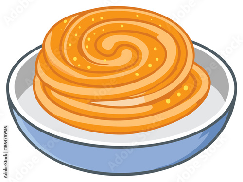 Sweet funnel cake dessert dish in bowl illustration traditional treat