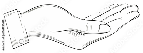 Open Hand Gesture Line Art Offering Support Concept Illustration