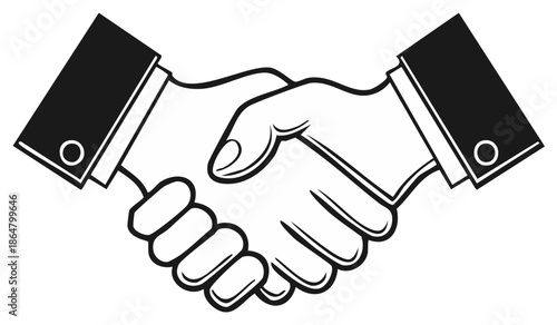 Business partners shaking hands in black and white illustration