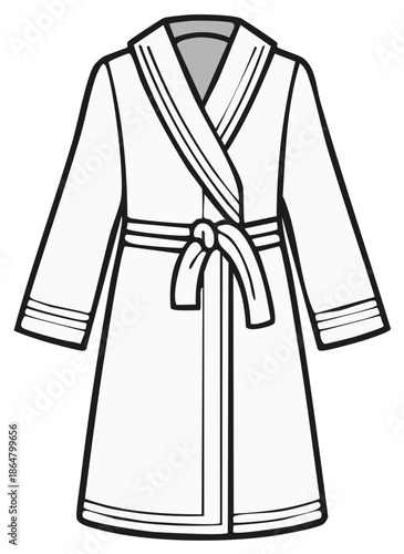 White bathrobe with belt and striped collar and cuffs illustration