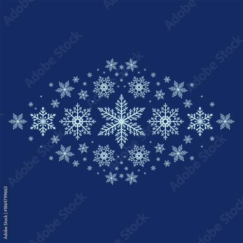 White Snowflake Diamond Cluster on Blue Background