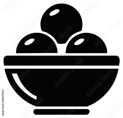 Three dark spheres stacked in a simple black bowl a dessert icon