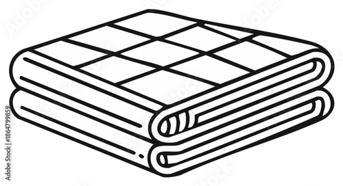 Stacked and Folded Quilt Outline Illustration, Cozy Linens for Bedding and Home Decor