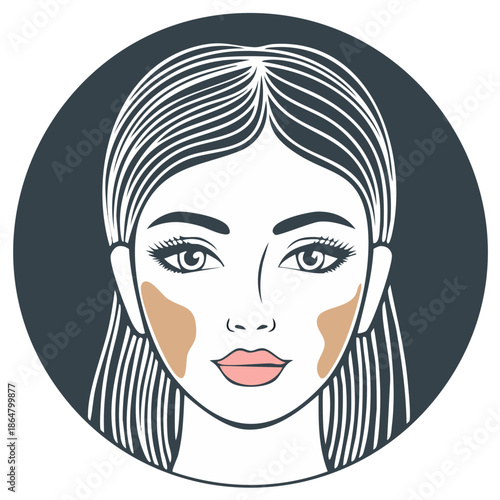 Stylized female face illustration showing makeup contouring beauty guide