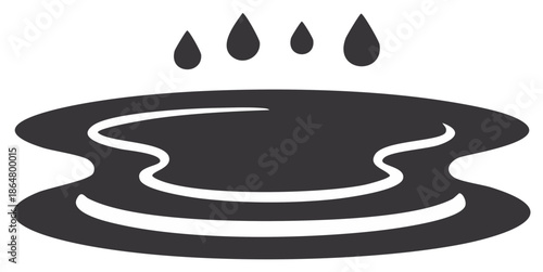 Black silhouette icon of dripping liquid forming a puddle or spill graphic illustration