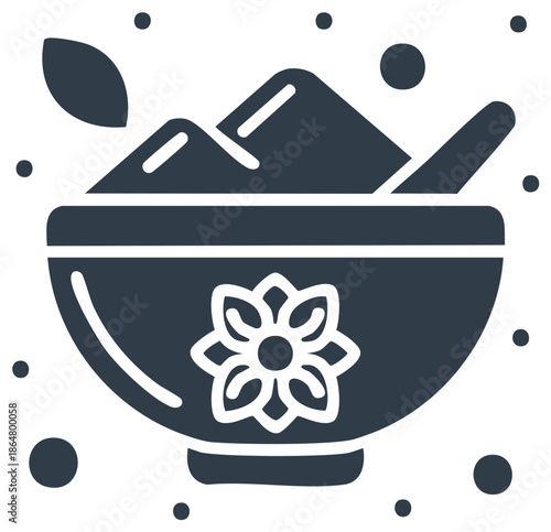 Aromatherapy Icon with Bowl, Herbs, and Flower Design