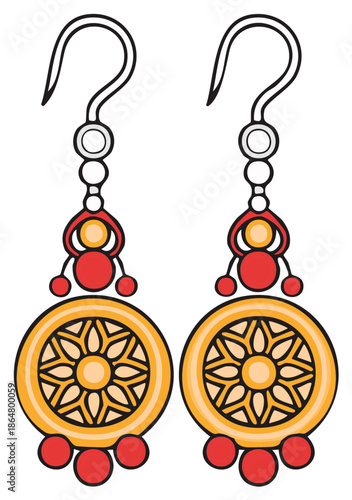 Pair of abstract earrings in stylized colorful design