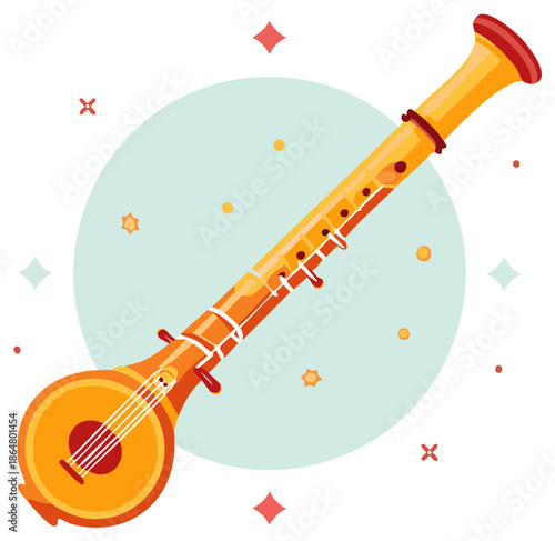 Colorful illustrated Indian musical instrument. Vector illustration