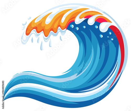 Stylized Ocean Wave with Orange and Red Accents Crashing Water Splash