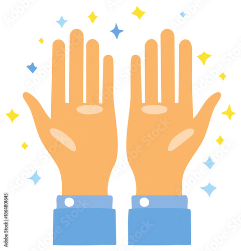 Pair of outstretched palms with sparkle accents conveys cleanliness, service, presentation