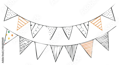 Hand Drawn Party Flags Illustration, Triangle Bunting with Different Patterns
