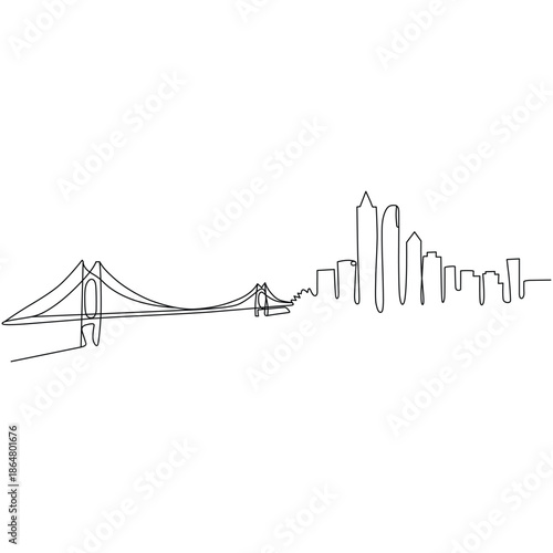 city skyline with bridge and skyscrapers