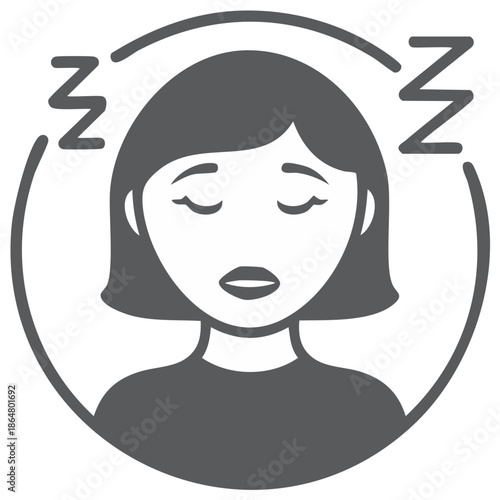 Female Character Snoring, Asleep Graphic Icon Vector Design Illustration in Round Frame