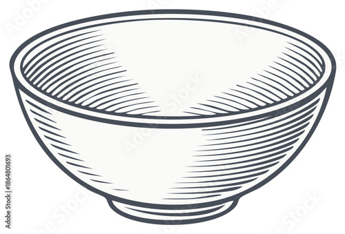 Vintage empty bowl illustration with engraved lines and simple shape