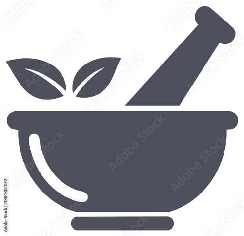Mortar and pestle with leaves illustration, herbal medicine concept