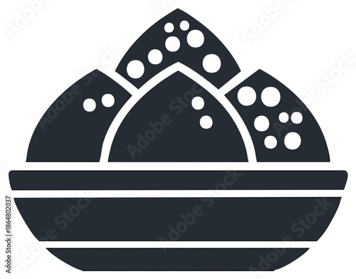 Minimalist stylized dessert composition featuring scoops with toppings in dish