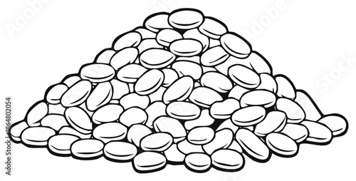 Illustration of lentils beans seeds in a heap with a bold outline