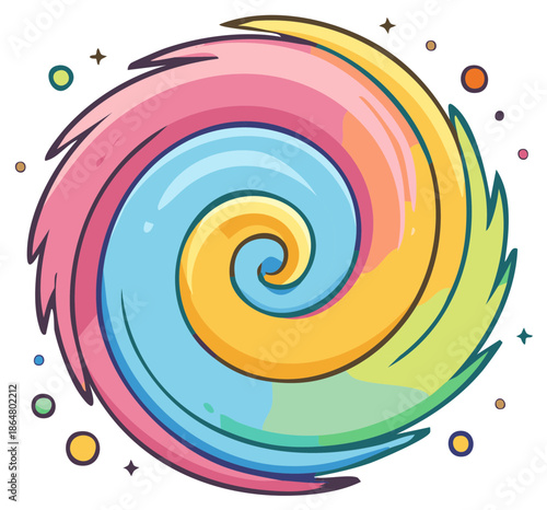 Vibrant Colorful Spiral Vortex Abstract Cartoon Illustration with Stars
