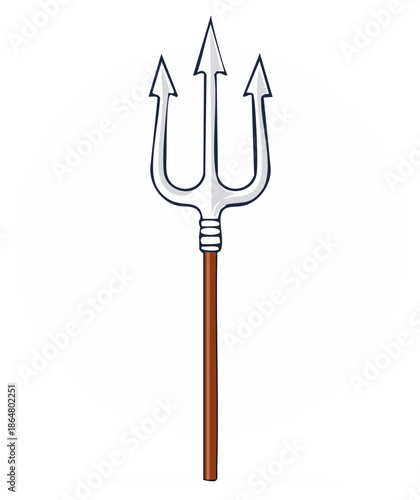 Hand drawn cartoon trident weapon illustration of a devil's pitchfork or a sea god's spear