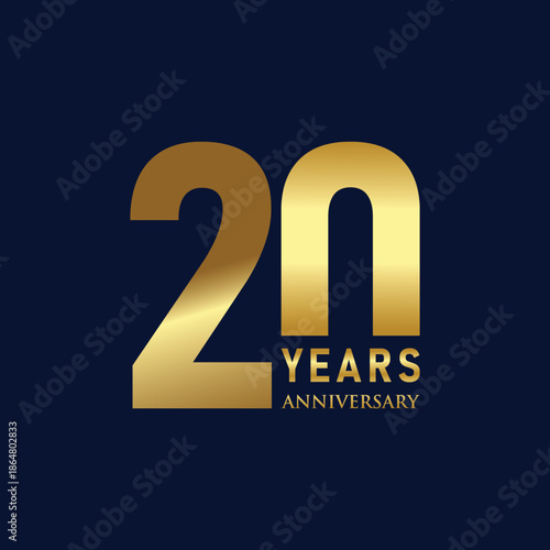 20 Years anniversary gold logo template for celebration event, invitation, greeting, web.