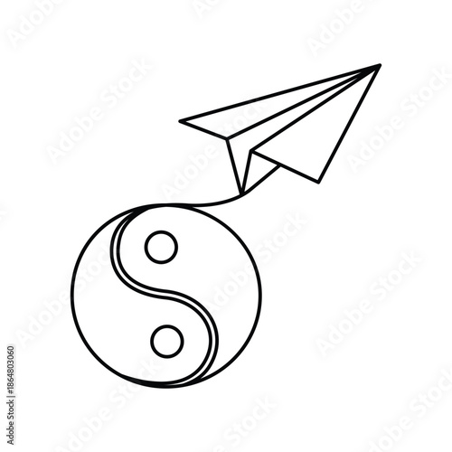 Yin yang symbol with paper airplane  balance and harmony