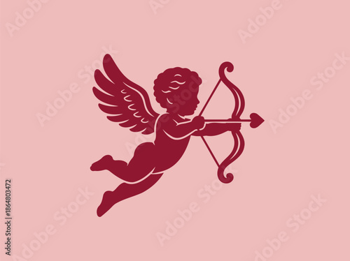 Cupid angel archer bold silhouette vector illustration