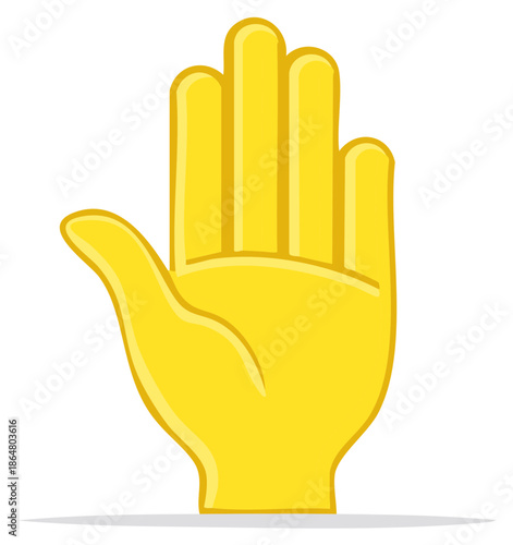 Yellow Hand Up Stop Gesture Flat Style Vector Illustration. Palm Facing Forward Warning Sign Signal