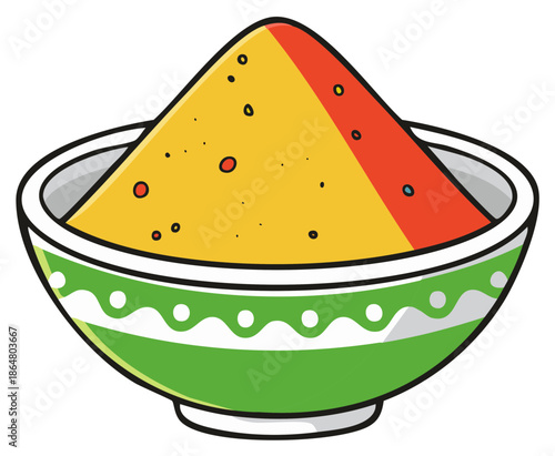 Colorful powdered pigments in a decorative bowl for festive celebrations