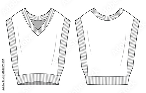 Sleeveless sweater technical flat drawing vector mockup illustration.